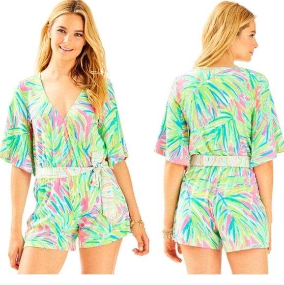 Lilly Pulitzer Marilyn Romper Royal Lime Tiki Print Size M - Picture 10 of 10